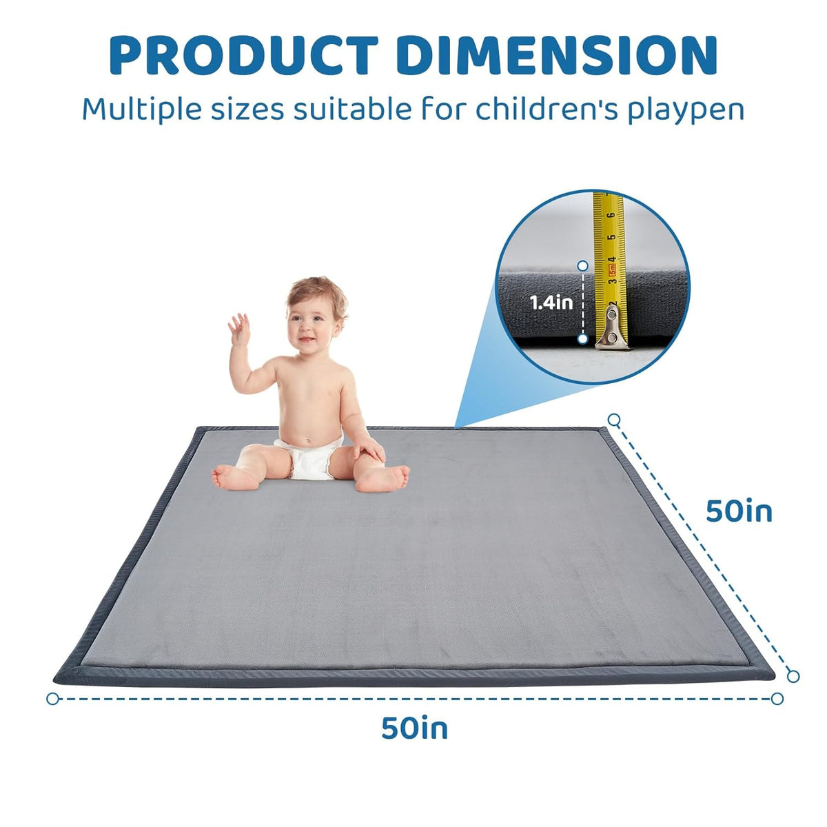 SUNYRISY Baby Play Mat for Floor 50 x 50in, 1.4in Thick Memory Foam Padded Play Mats for Baby, Soft