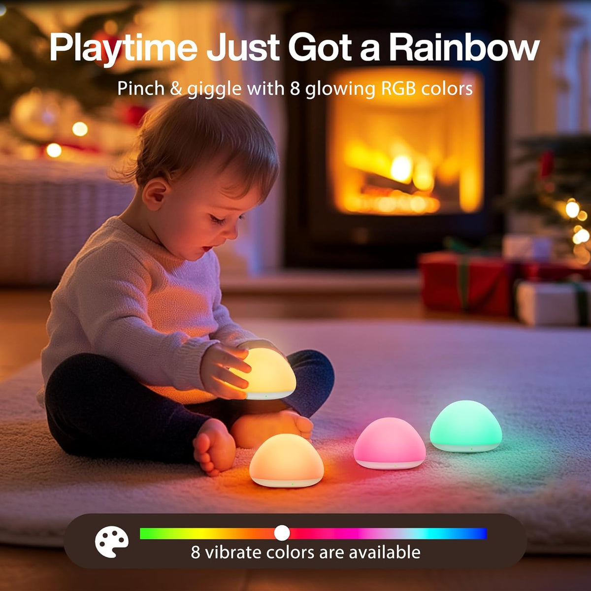 JolyWell Baby Night Light for Nursery, Soft Silicone Tap Control Night Lamp with 8 Color Changing
