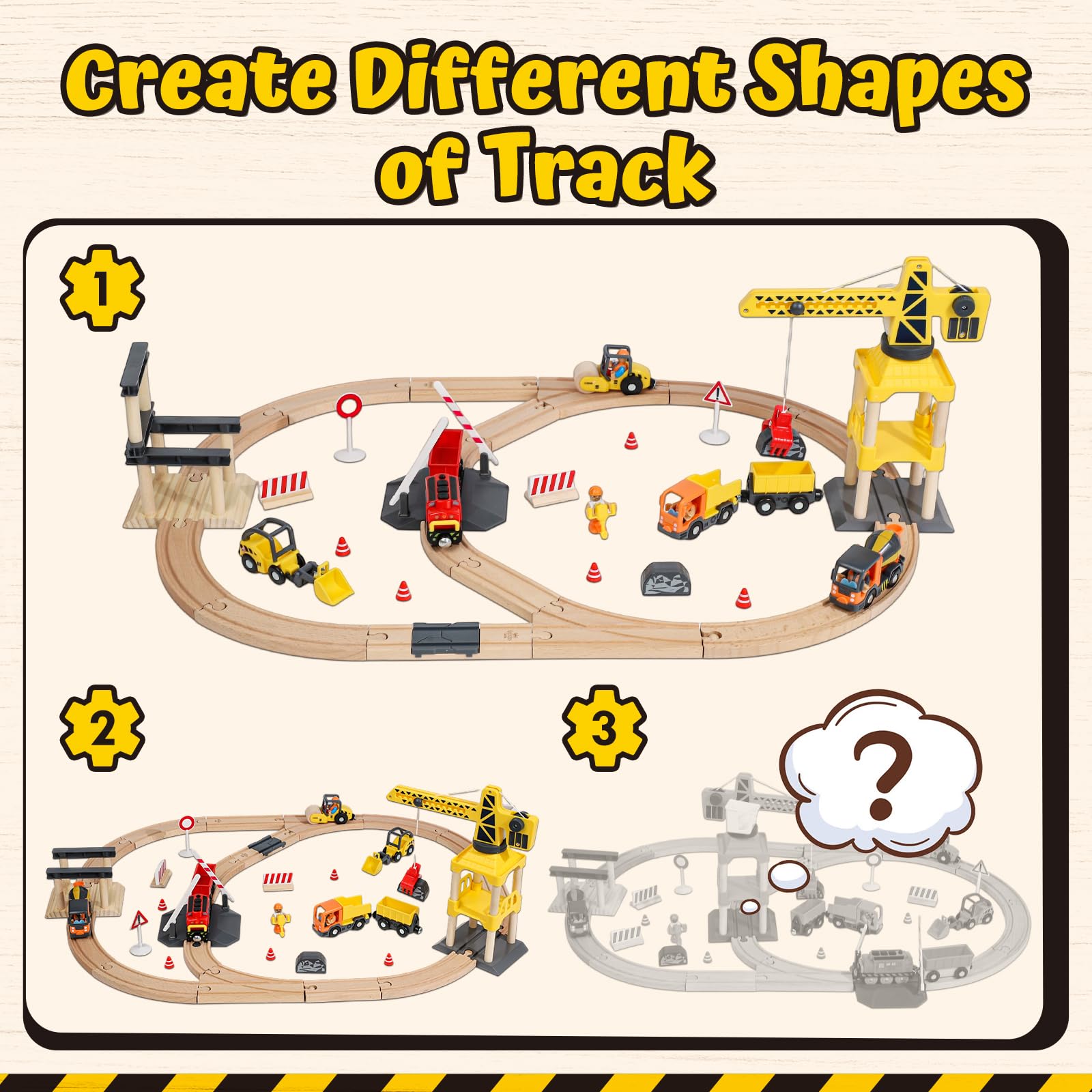 Lehoo Castle Wooden Train Set, Construction Toys for 3 Year Old Boys