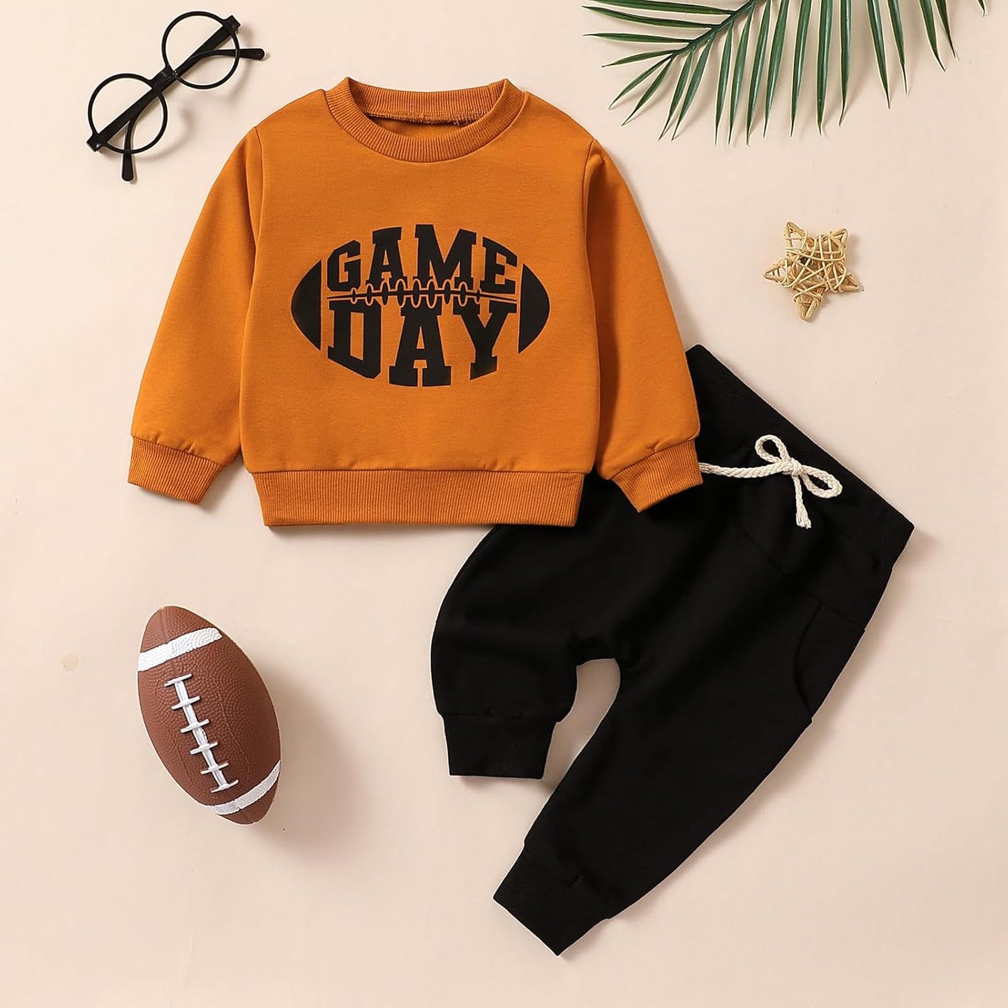 Baby Boy Clothes Fall 6 12 18 24 Months Football Long Sleeve Pullover Tops & Pant Sets Toddler
