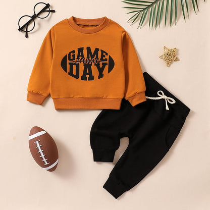 Baby Boy Clothes Fall 6 12 18 24 Months Football Long Sleeve Pullover Tops & Pant Sets Toddler