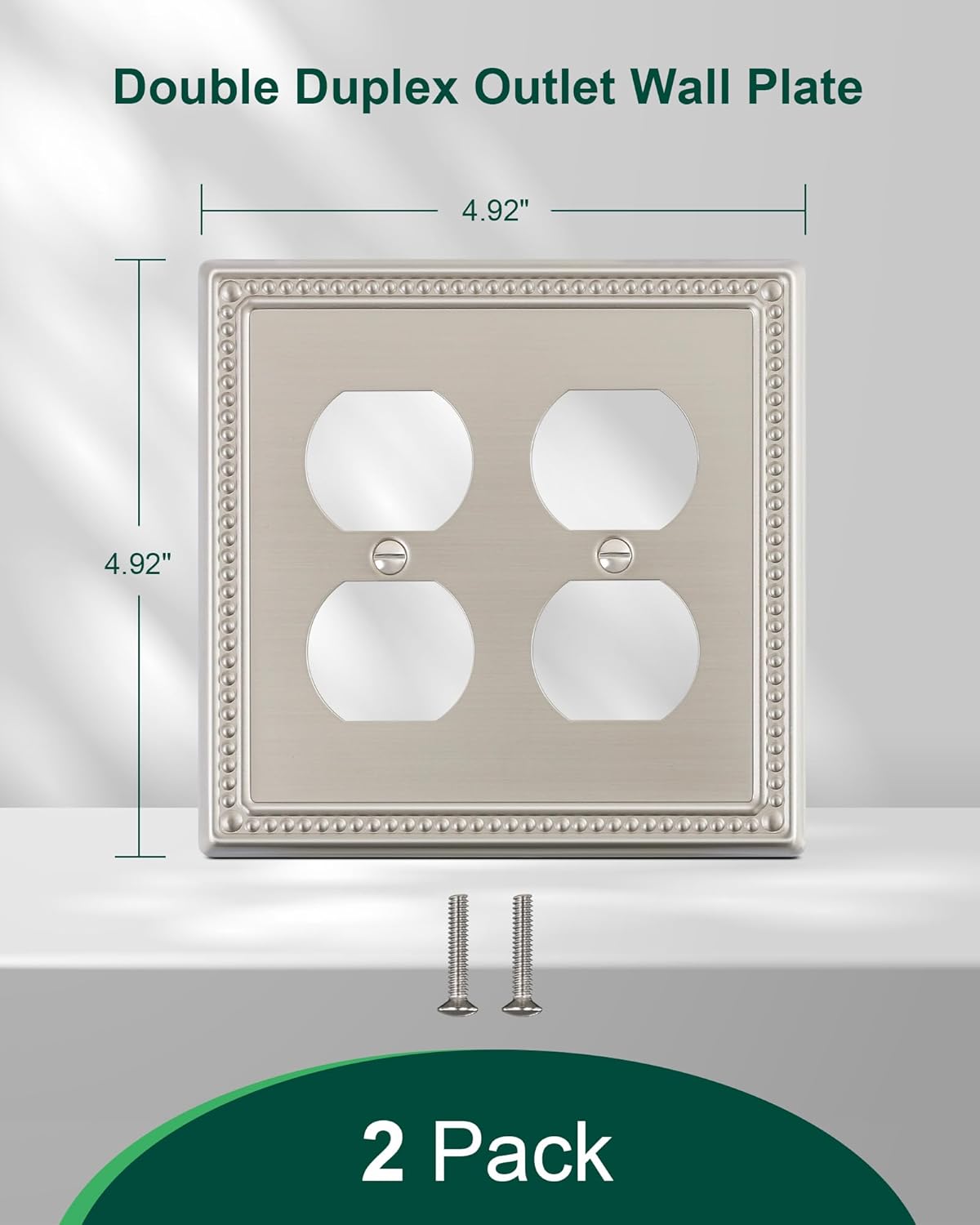 2-Pack Double Duplex Outlet Cover, Brushed Nickel Metal Switch Plates and Outlet Covers, Pearls