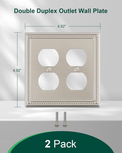 2-Pack Double Duplex Outlet Cover, Brushed Nickel Metal Switch Plates and Outlet Covers, Pearls