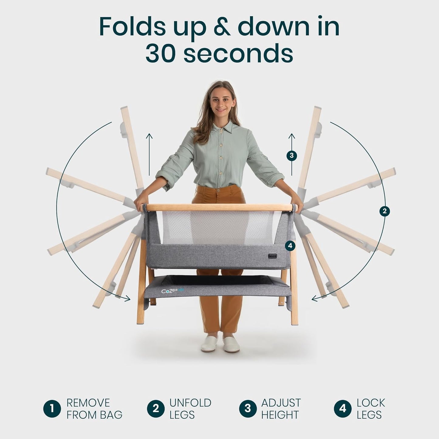 CoZee® Air Baby Bassinet & Bedside Sleeper - Rocking Bassinet for Baby, Fast-Folding with Travel