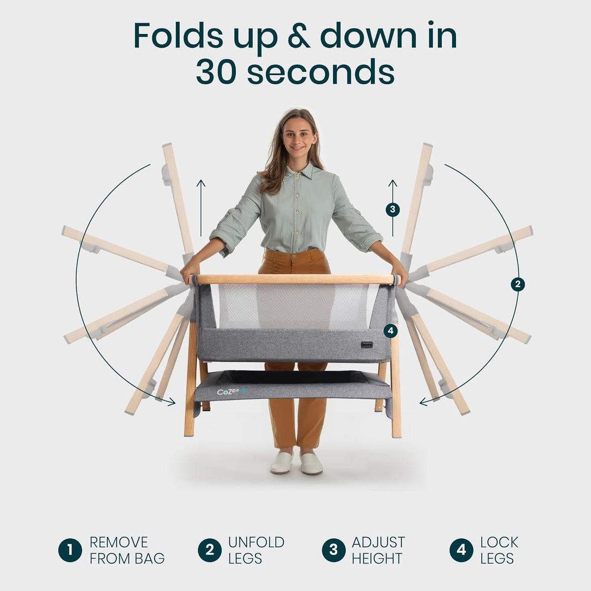 CoZee® Air Baby Bassinet & Bedside Sleeper - Rocking Bassinet for Baby, Fast-Folding with Travel