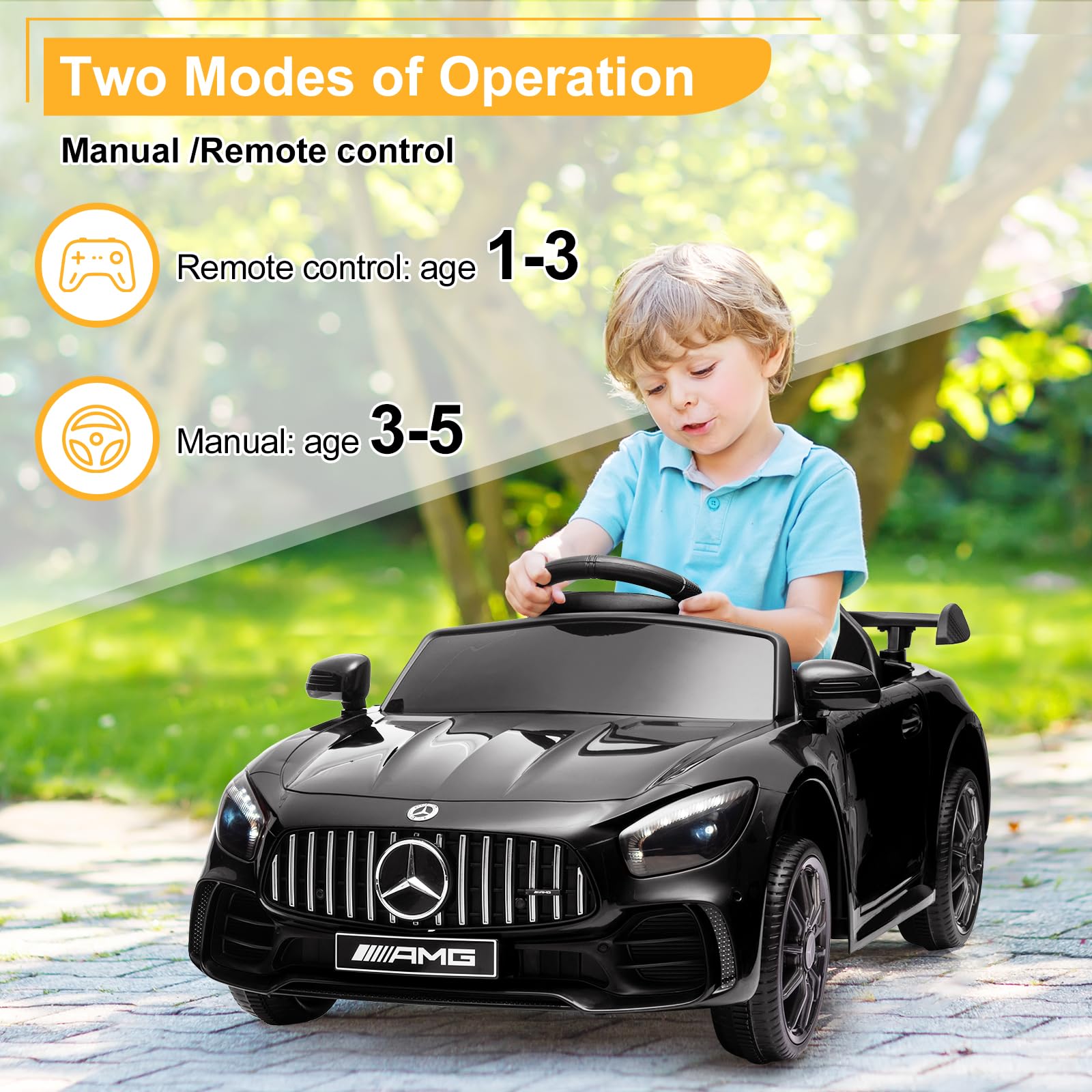 Winado 12V Licensed Mercedes Benz AMG GTR Kids Ride on Electric Car, Black