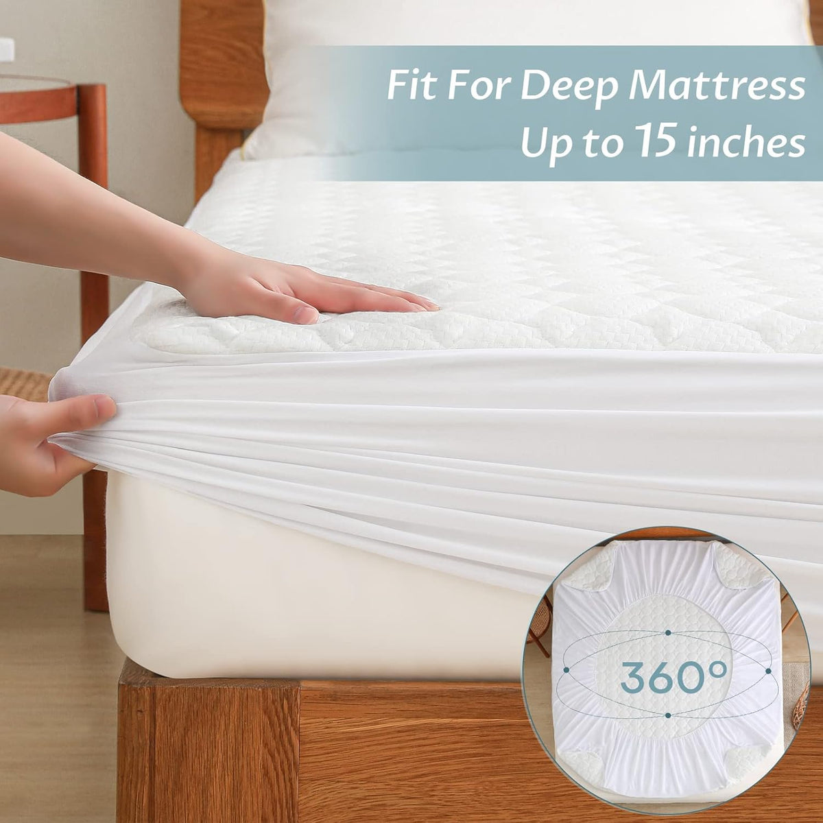 Full Size Waterproof Mattress Protector Fitted Quilted Mattress Pad Cover with Deep Pocket Up to