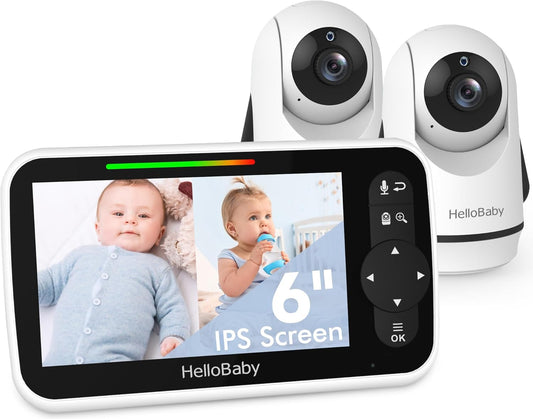 HelloBaby Video Baby Monitor with Upgraded 6” IPS Large Screen, Split Screen with 2 Cameras, Night