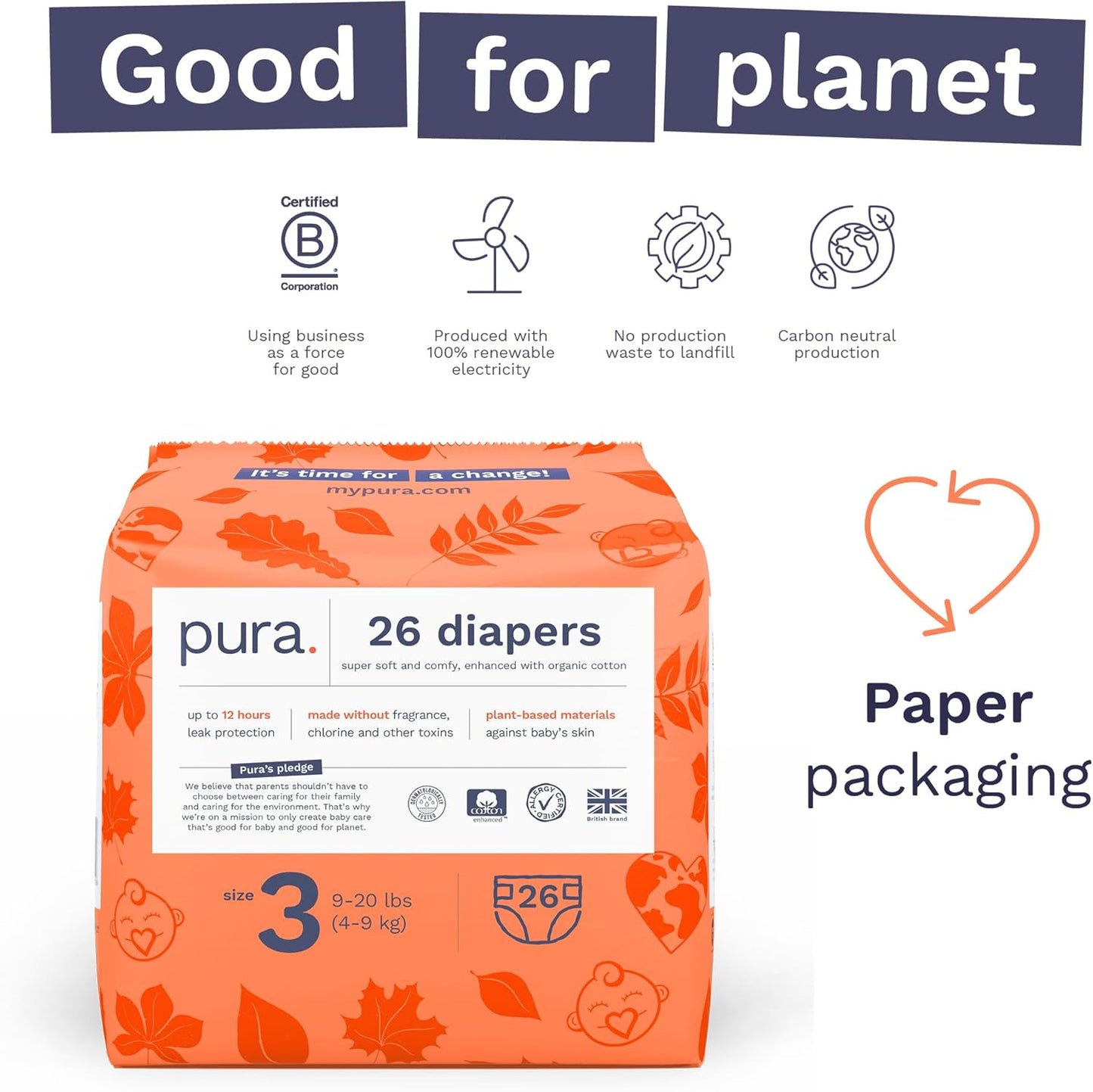 Size 3 Eco-Friendly Diapers (9-20 lbs) Totally Chlorine Free (TCF),Hypoallergenic, Soft Organic
