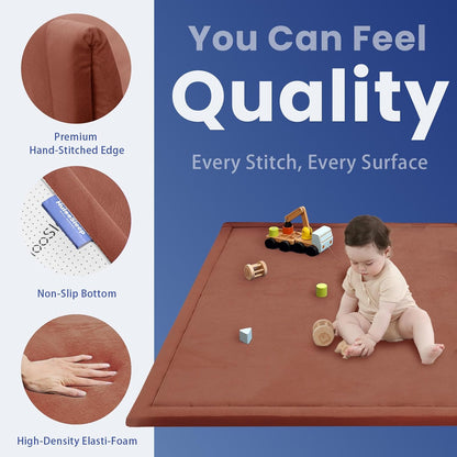 Baby Play Mat for Floor,1.3" Thick Memory foam Tummy Time Mat,Water Repellent Soft Coral Velvet