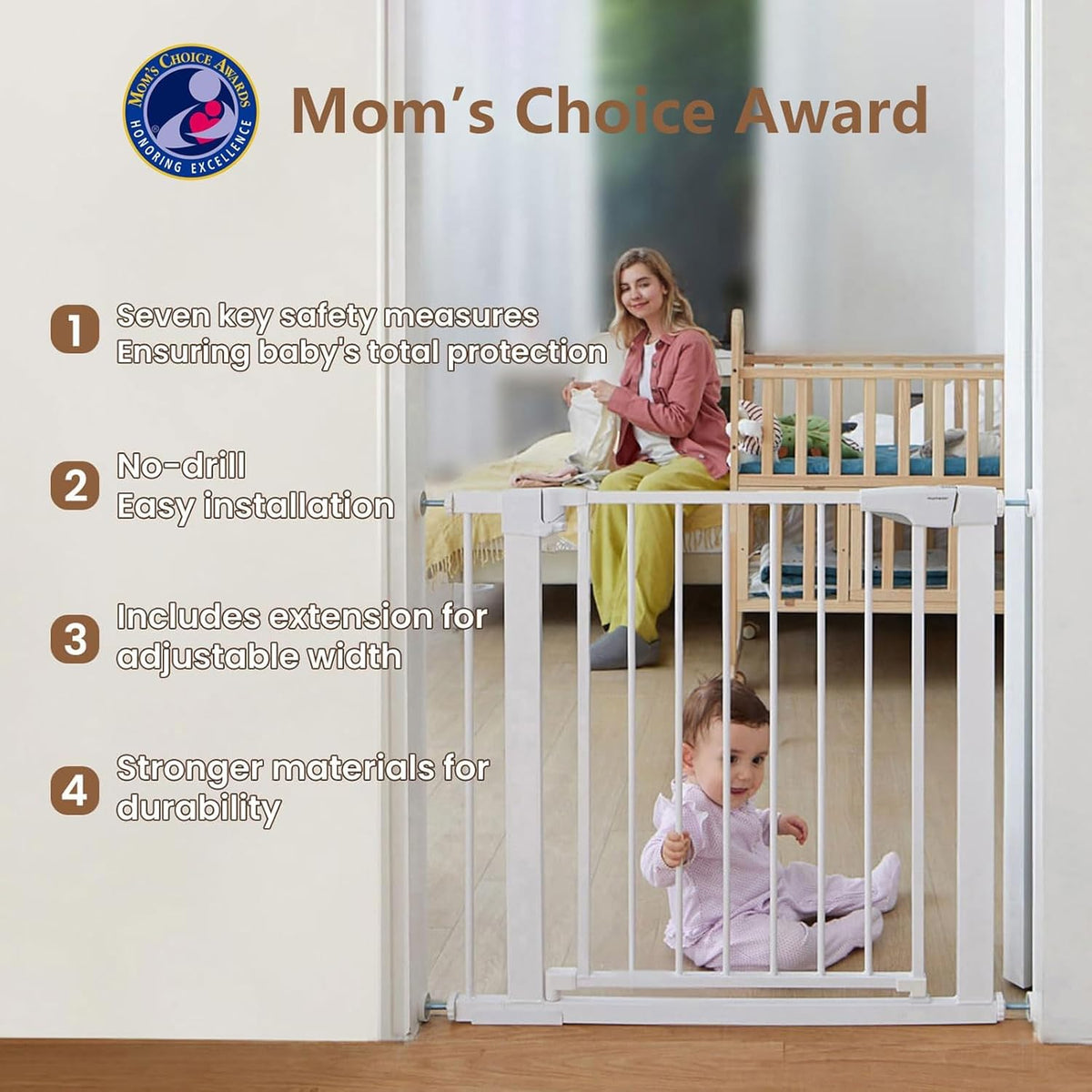 Baby Gate for Stairs - 29.6-46" Auto Close Dog Gate for Doorways, Extra Wide Child Gate Indoor
