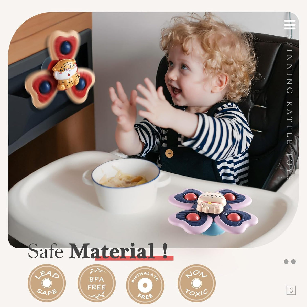 ALASOU 3PCS Suction Cup Spinner Toys for 1 Year Old Boy Girl|Spinning Tops Bath Toys for Kids Ages