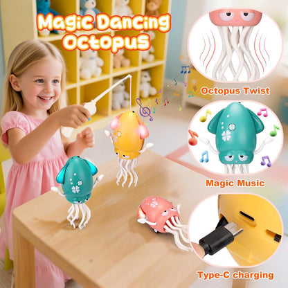 Magic Electric Dancing Octopus Toy with Led Light and Music,Playful Automatic Evasion Crawling