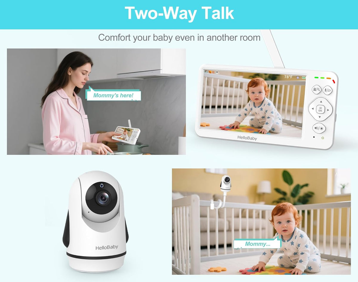 HelloBaby Baby Monitor with 2 Cameras, Large 6'' Video Baby Monitor No WiFi,30-Hour Long Battery