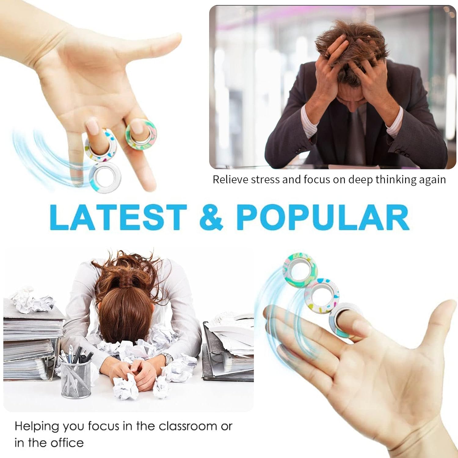 18Pcs Magnetic Rings Fidget Toys Spinner Set,Finger Magnet Rings Endless Hours of Fun ADHD Stress
