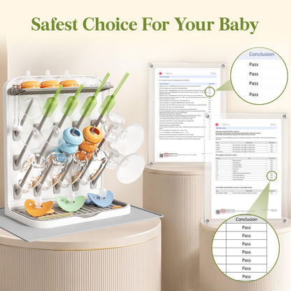 Lifewit 15-Hooks Baby Bottle Drying Rack with Drain Mat for Countertop