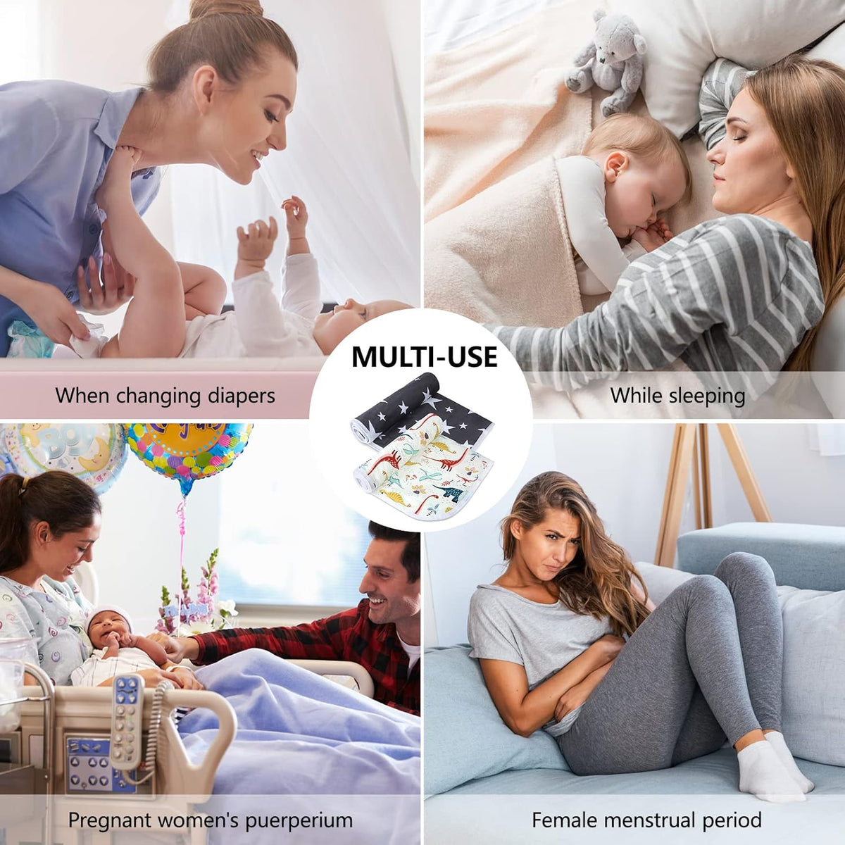 2Pcs Diaper Changing Pads for Baby, Dinosaur Change Mat, 3Layers Waterproof Change Pad Foldable