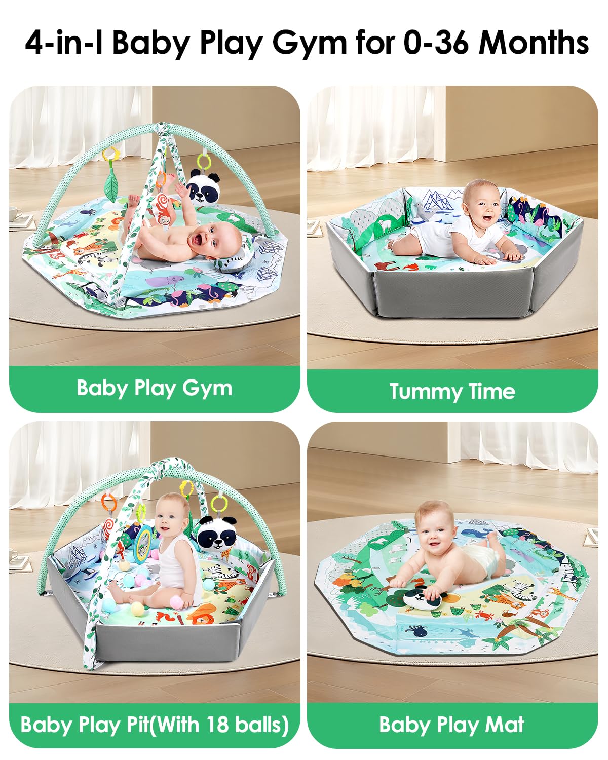 dearlomum 4-in-1 Tummy Time Mat,Baby Activity Play Mat,Newborn Play Baby Mats for Floor with 6
