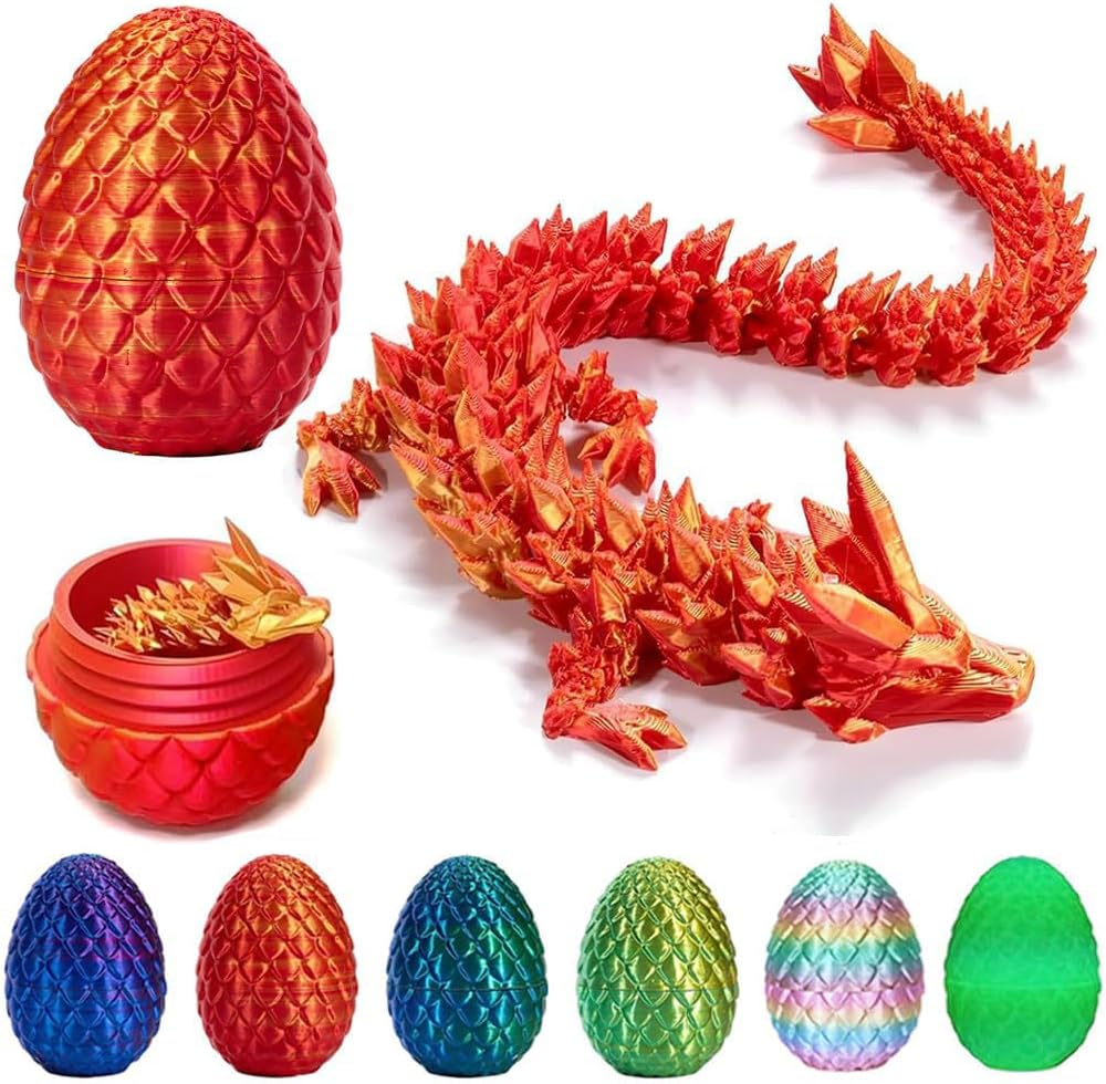 3D Printed Dragon Egg, Mystery Crystal Dragon Egg Fidget Toys Surprise, Articulated Crystal Dragon