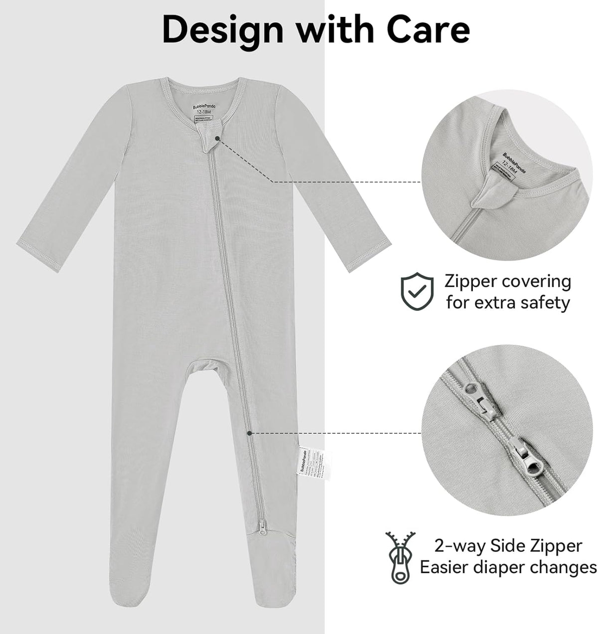 BubblePanda Rayon Made From Bamboo Baby Pajamas Baby Clothes for Boys Girls Unisex Zip-Front