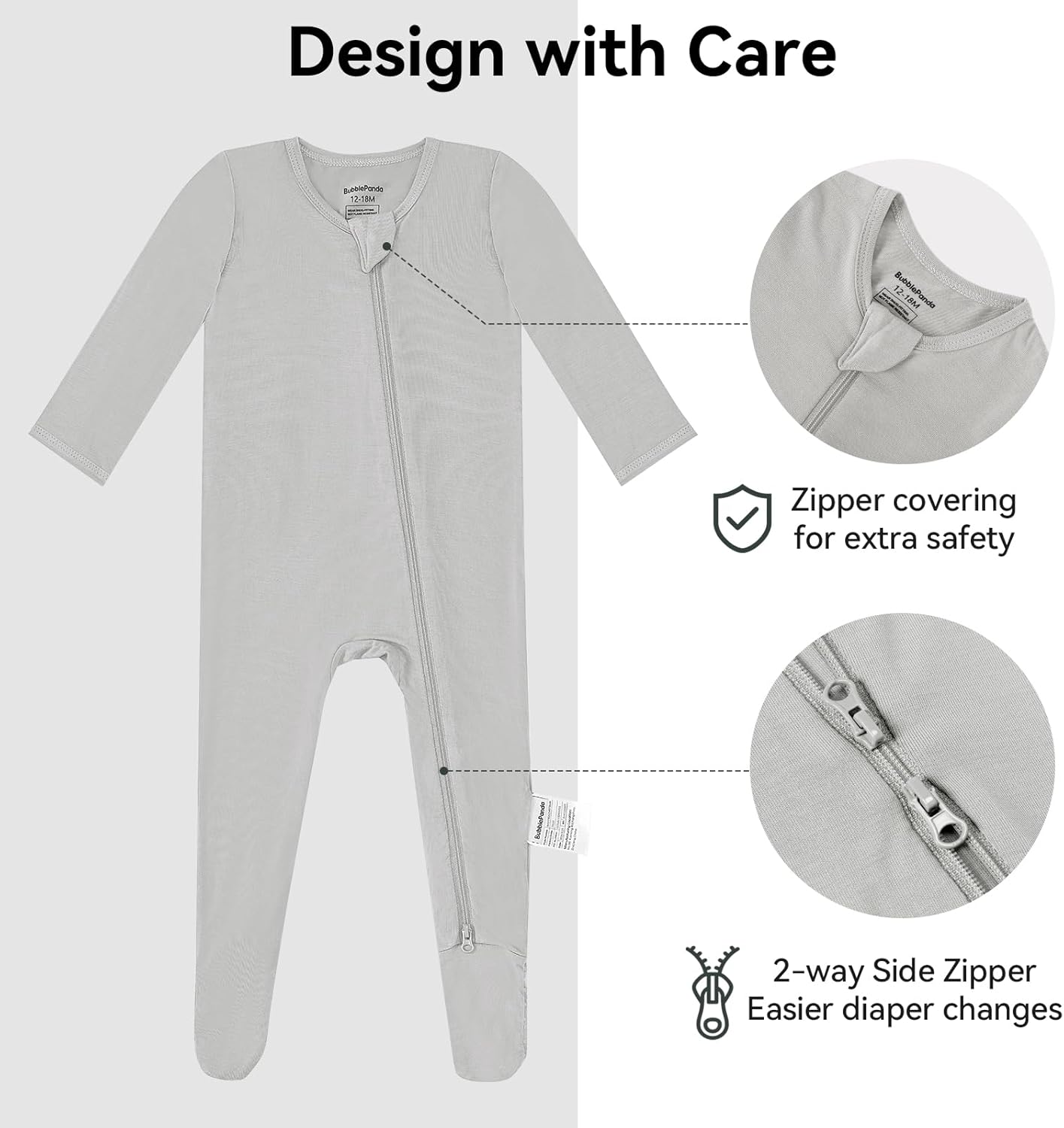 BubblePanda Rayon Made From Bamboo Baby Pajamas Baby Clothes for Boys Girls Unisex Zip-Front