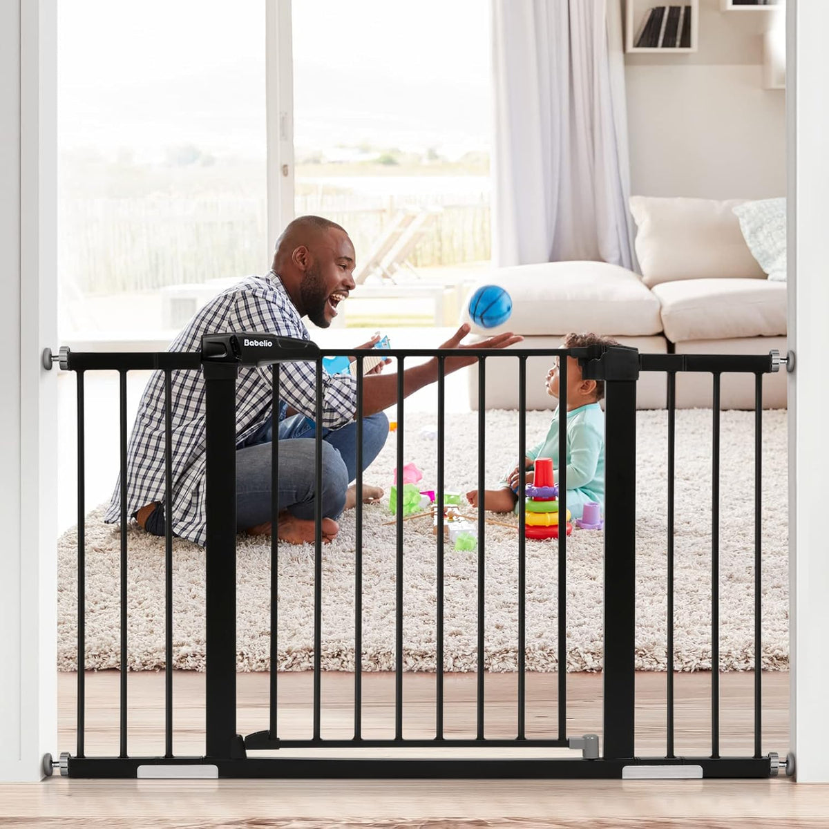 Babelio Metal Baby Gate, 29-48" Auto Close Easy Install Pet Gate, Extra Wide Walk Thru Child Safety