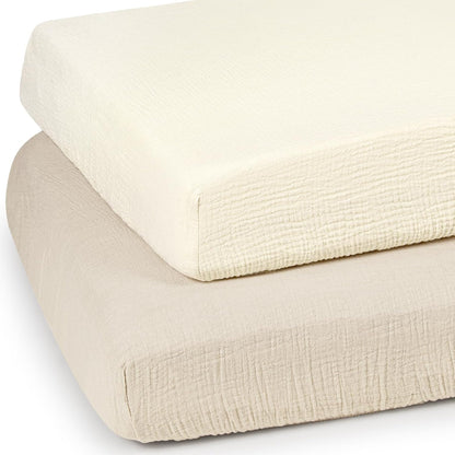 lulumoon Baby Muslin Crib Sheets - Toddler Cotton Fitted Crib Sheets Neutral for Boys and Girls