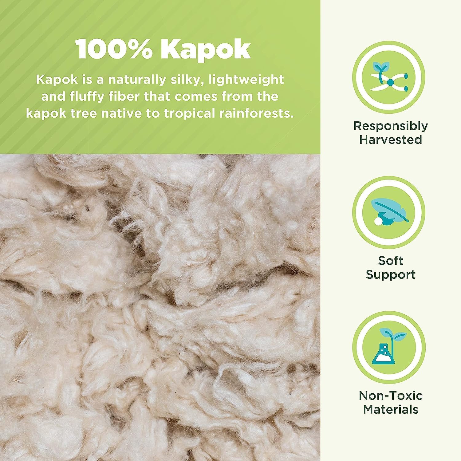 Bean Products Travel/Toddler Organic Kapok Pillow + Natural Org Case - 13" x 18" - Organic Cotton