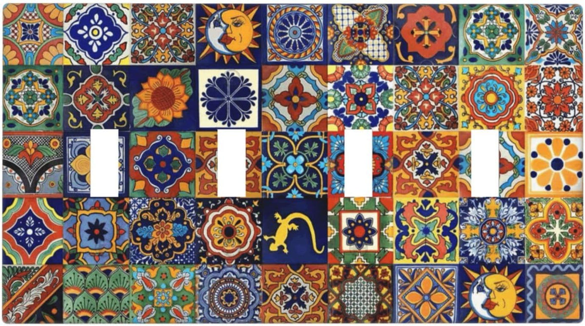 Talavera Mexican Tiles Traditional Color Decoration Print Light Switch Covers Quad Toggle