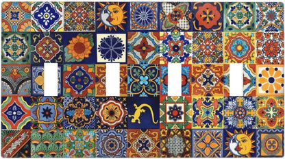 Talavera Mexican Tiles Traditional Color Decoration Print Light Switch Covers Quad Toggle