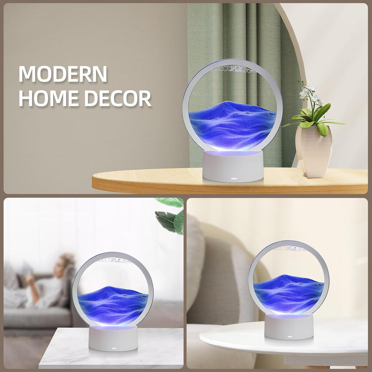 KPNUWN Moving Sand Art Liquid Motion, 3D Deep Sea Sandscape Color Quicksand Decor, Round Glass