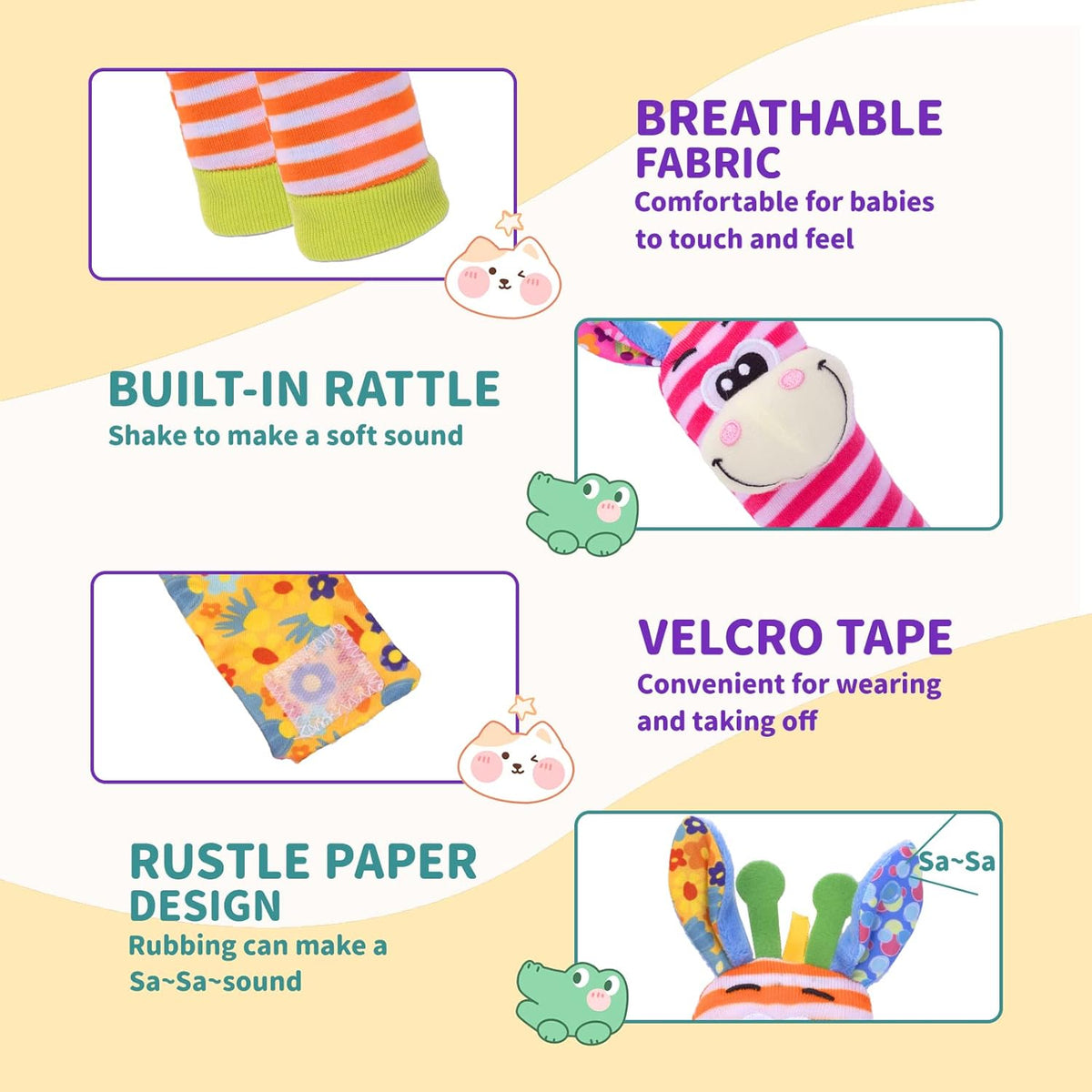 Wrist Rattles Baby Socks Baby Toys Set Soft Sensory Toys for Babies Cartoon Animal Rattles Sock