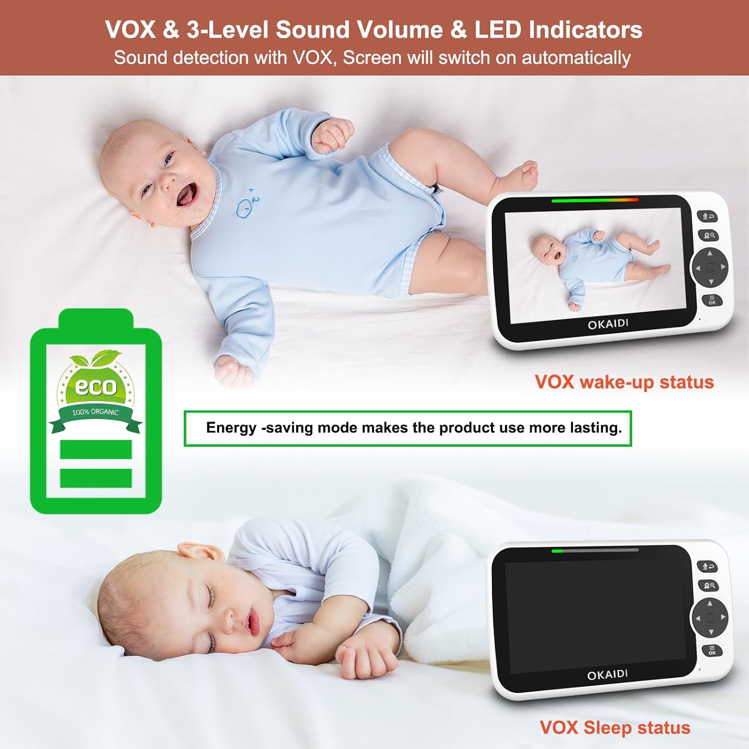 Video Baby Monitor with 4 Cameras, 5" Display Baby Monitor No WiFi, 30H Battery and 1000ft Range