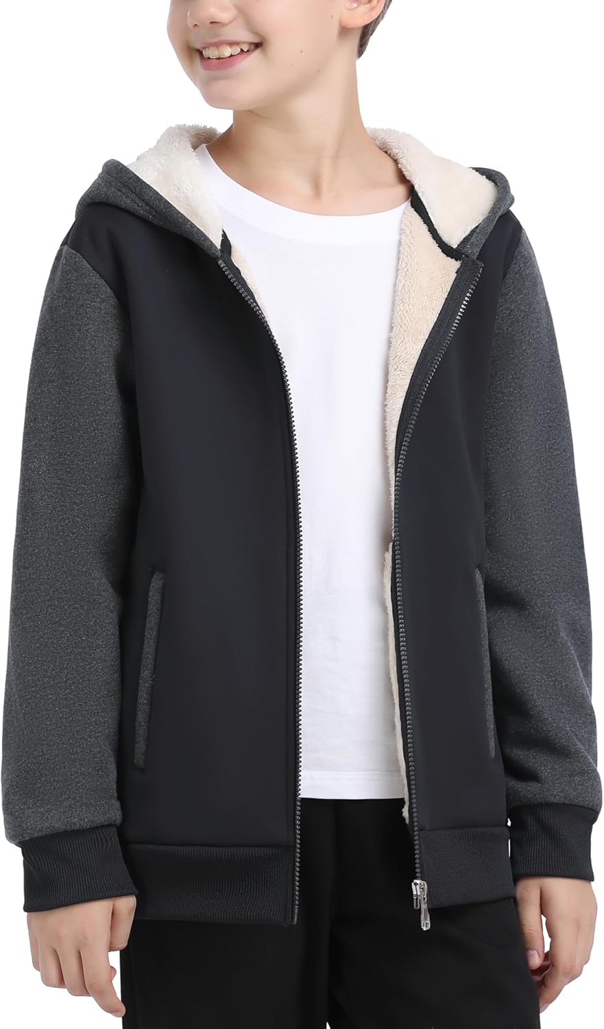 MoFiz Kids Fleece Jackets Sherpa Lined Hoodie Jacket Hooded Zip up Sweatshirt Coats for Boys Girls
