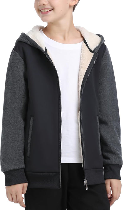 MoFiz Kids Fleece Jackets Sherpa Lined Hoodie Jacket Hooded Zip up Sweatshirt Coats for Boys Girls