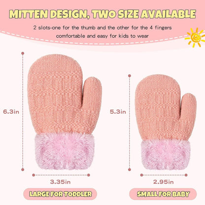 Winter Mittens Gloves Beanie Hat Set for Kids Baby Toddler Children, Thick Warm Knit Fleece Lined