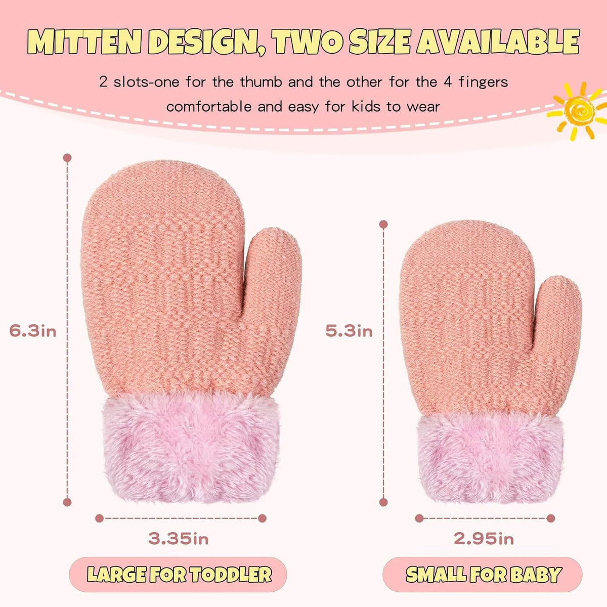 Winter Mittens Gloves Beanie Hat Set for Kids Baby Toddler Children, Thick Warm Knit Fleece Lined