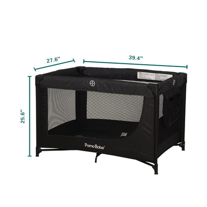 Pamo Babe Portable Crib Baby Playpen with Mattress and Carry Bag (Black)