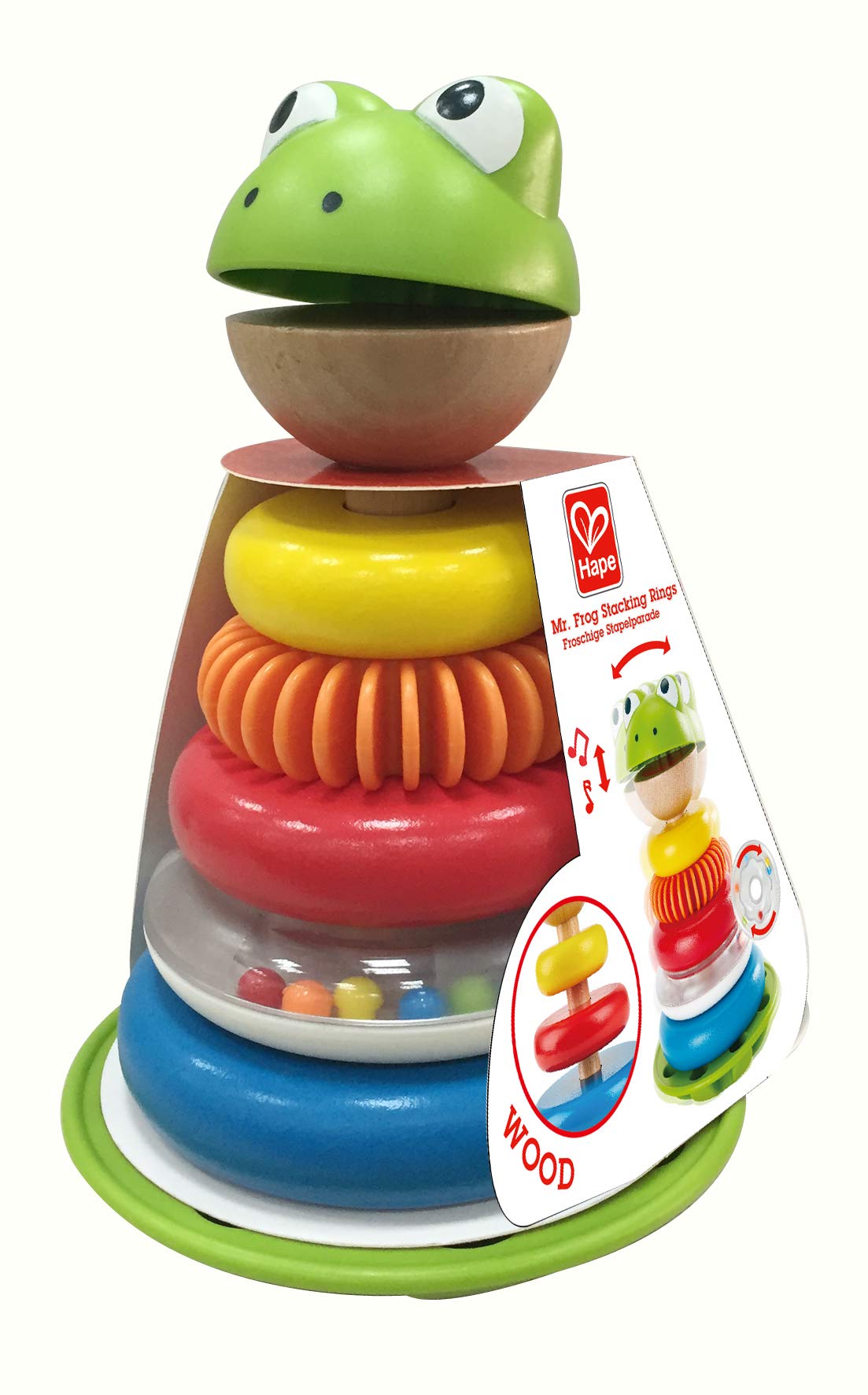 Hape Mr. Frog Stacking Rings | Multicolor Wooden Ring Stacker Play Set, Educational Toy for Children