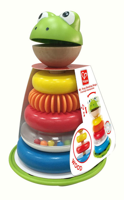 Hape Mr. Frog Stacking Rings | Multicolor Wooden Ring Stacker Play Set, Educational Toy for Children