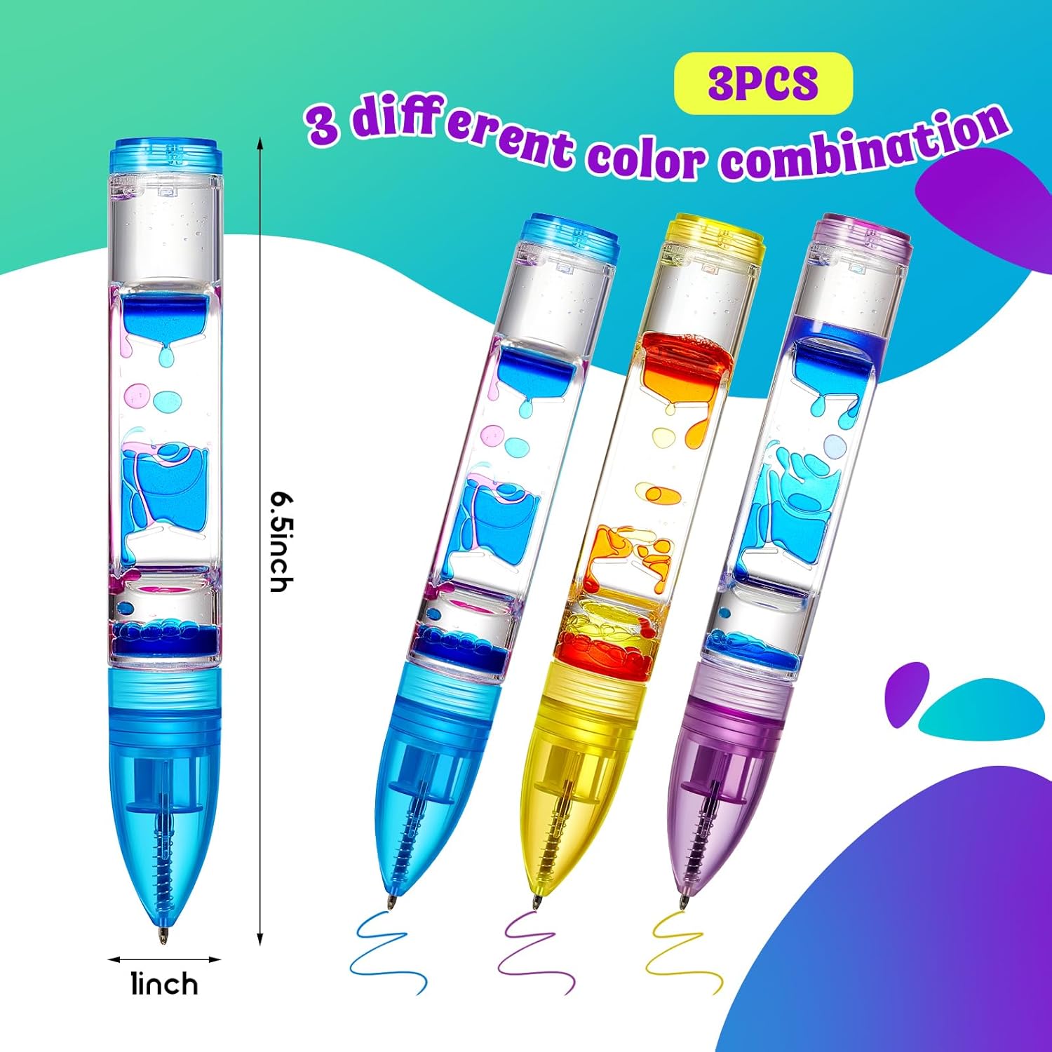 3 Pcs Liquid Motion Bubbler Pens Cool Pens Fidget Pen Fun Liquid Timer Pen Fidget Toys Office Desk