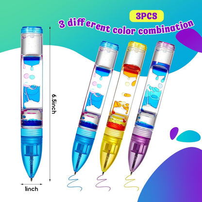 3 Pcs Liquid Motion Bubbler Pens Cool Pens Fidget Pen Fun Liquid Timer Pen Fidget Toys Office Desk