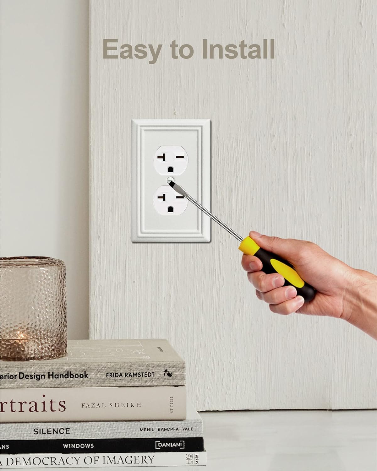 6-Pack Duplex Outlet Cover, Metal Wall Plate for Receptacle, Light Switch, Decorative Off White