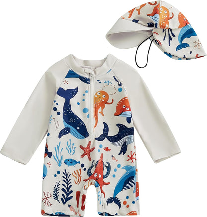 Hnyenmcko Baby/Toddler Boy Rash Guard Swimsuit Long Sleeve One Piece Zipper Swimwear Sunsuit Infant