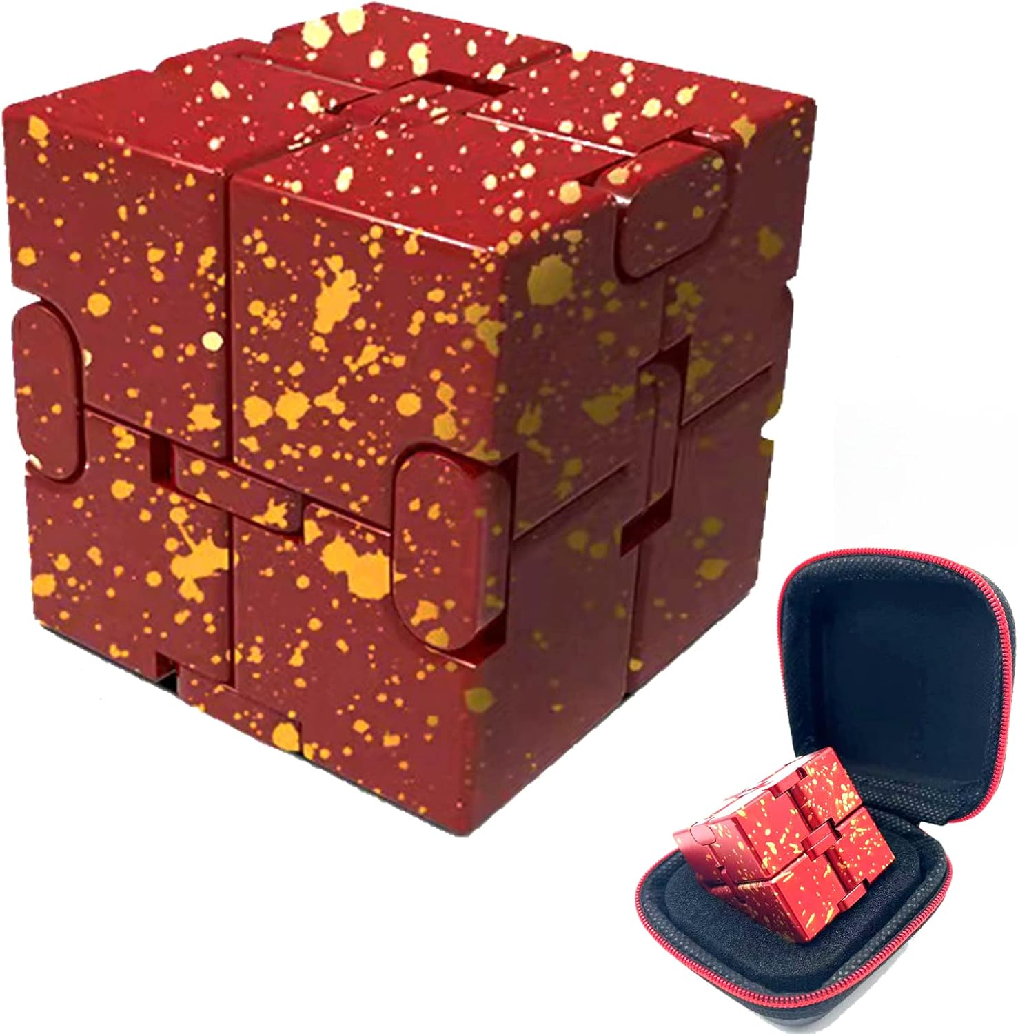 Metal Fidget Toys Infinity Cube for Men Gadgets Anxiety Stress Relief Aluminum Alloy Material (RED