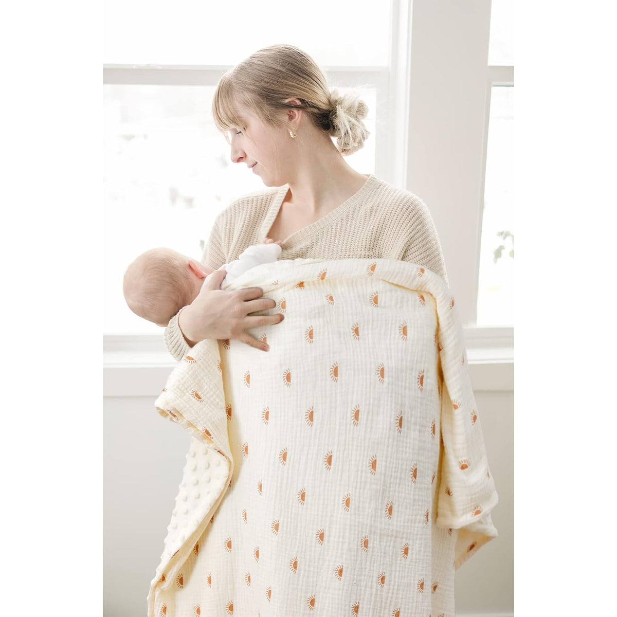 Konssy Baby Blankets for Unisex Boys Girls, Super Soft Nursery Minky Blankets with Muslin Cotton