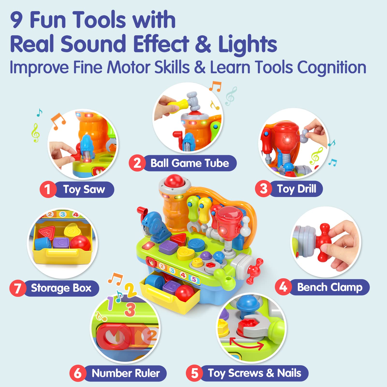 SunnyPal Toys for 1 Year Old Boy Birthday Gift, 9 in 1 Multifunction Music Workbench Learning Toy