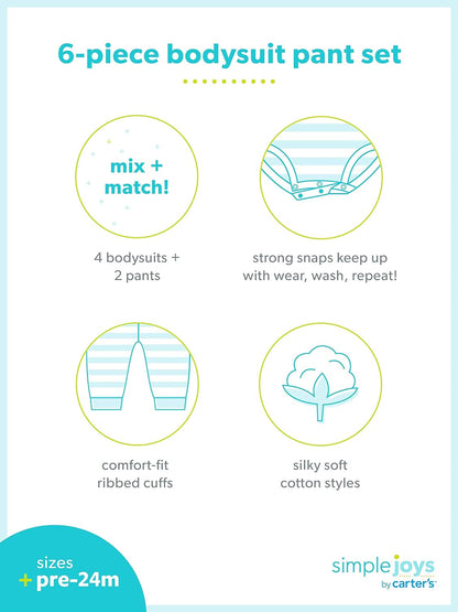 Simple Joys by Carter's unisex-baby 6-piece Bodysuits (Short and Long Sleeve) and Pants Set