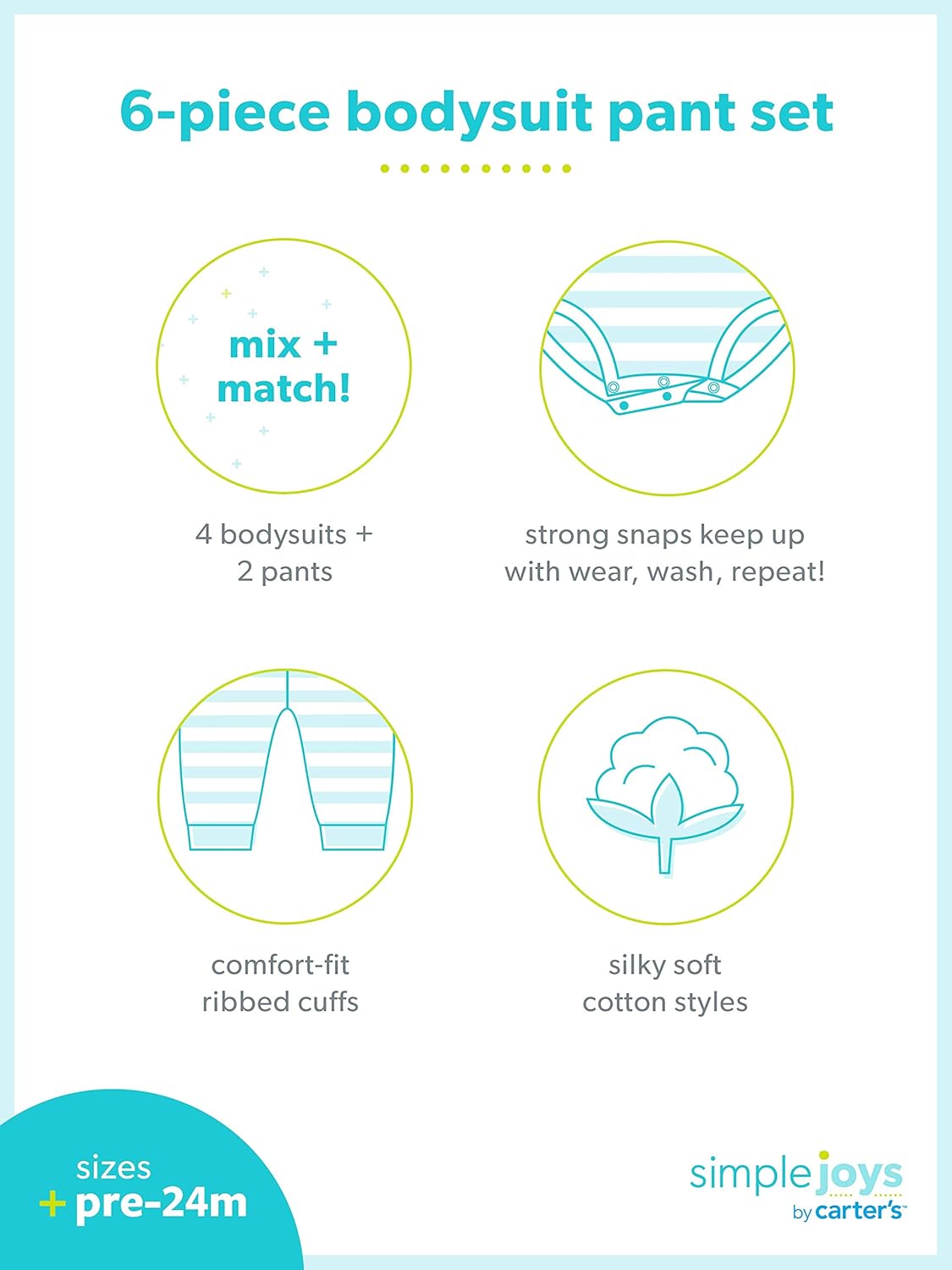 Simple Joys by Carter's unisex-baby 6-piece Bodysuits (Short and Long Sleeve) and Pants Set