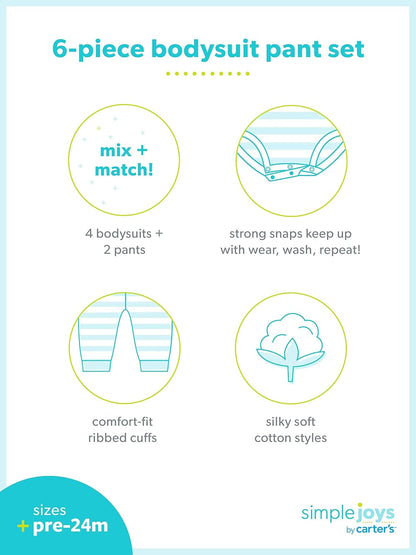 Simple Joys by Carter's unisex-baby 6-piece Bodysuits (Short and Long Sleeve) and Pants Set